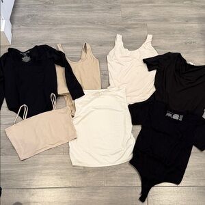 Elegant Women's Black and Cream Tops Set